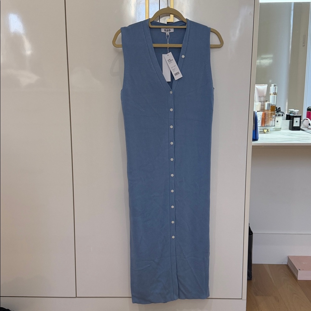 525 America Blue Button-Down fine knit Dress in Waterfall NWT MEDIUM